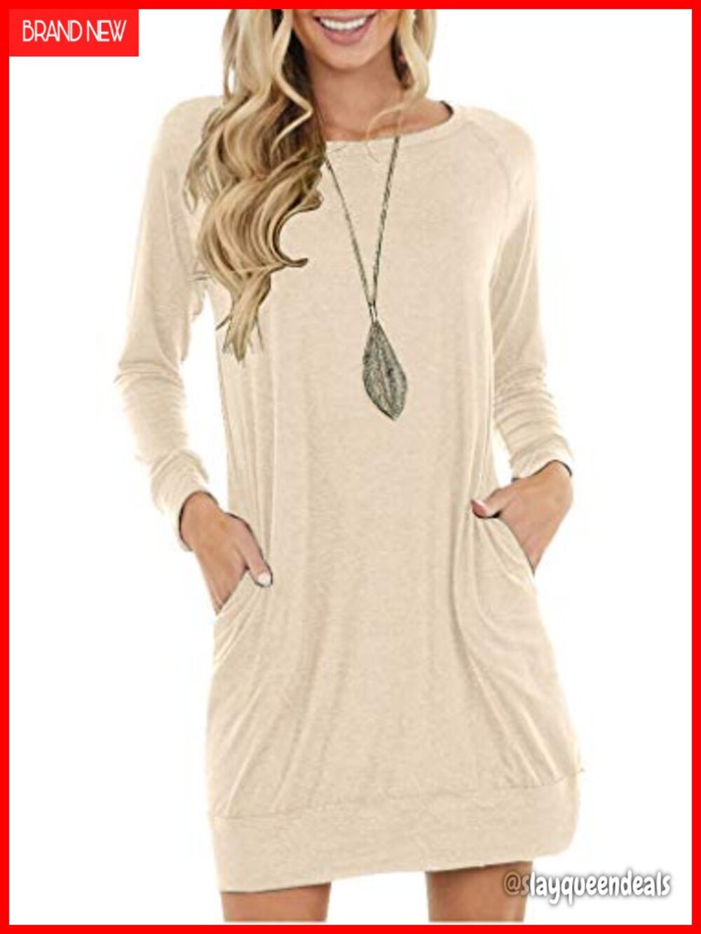 Women's Casual Sweater Dress Loose Fit Tunic with Side Pockets